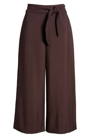 Leith Tie Front High Rise Wide Leg Crop Pants (Regular & Plus Size) burgundy