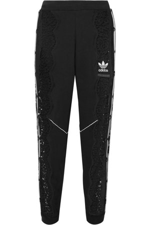 Stella McCartney | + adidas Originals lace-paneled cotton-jersey track pants | NET-A-PORTER.COM