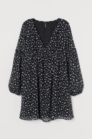 A-line Dress - Black/white floral - Ladies | H&M US