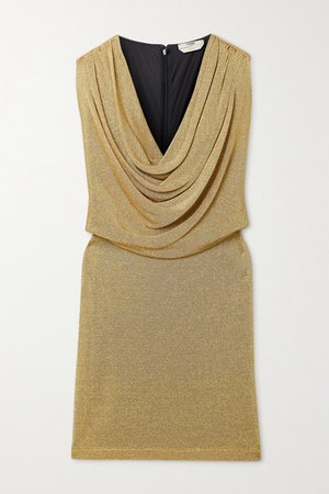 Draped Metallic Knitted Mini Dress - Gold