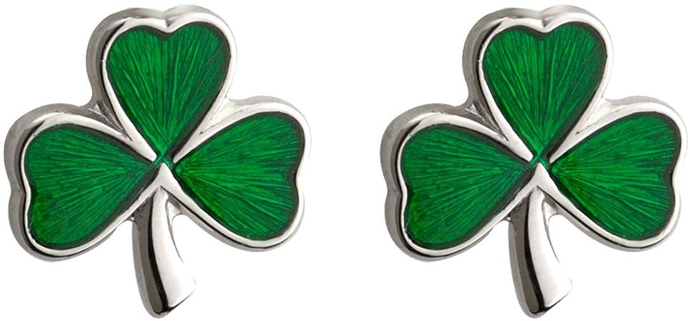 Amazon.com: Failte Shamrock Earrings Sterling Silver Studs & Enamel Irish Made: Jewelry