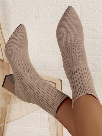 Women's Knitted Boots For Vacation, Women's 2023 New Mid-tube Boots, Women's Fashionable Boots, Women's Autumn And Winter Chunky Heel Boots, Women's High Heeled Fashionable Boots That Appear Slim, Women's Halloween Bare Boots | SHEIN USA