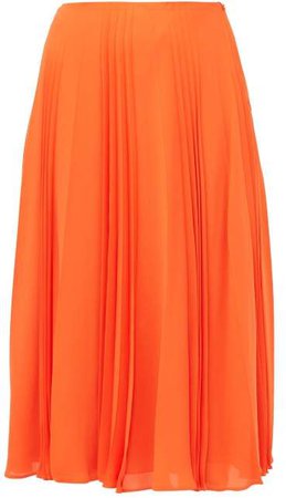 Pleated Silk Georgette Midi Skirt - Womens - Orange
