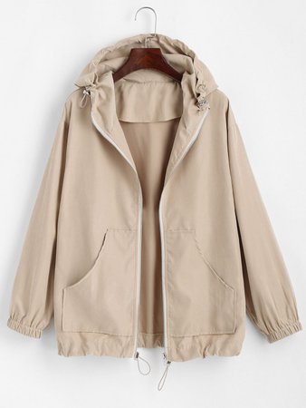 [26% OFF] 2021 Hooded Front Pocket Drawstring Jacket In LIGHT COFFEE | ZAFUL Europe