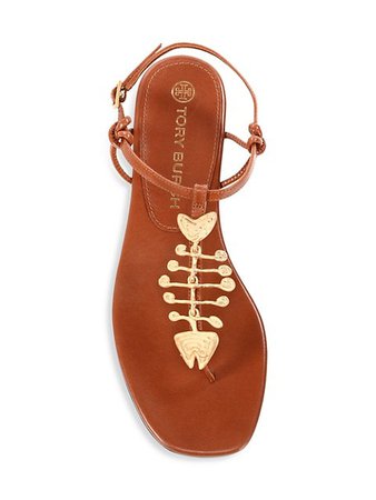 Tory Burch Capri Fish-Embellished Leather Thong Sandals | SaksFifthAvenue