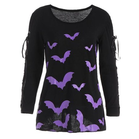 Criss Cross Long Sleeve Halloween Bat T-shirt