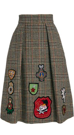 Libertine Autumn Plaid Embellished Wool Midi Skirt