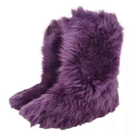 2000's Y2k Moschino Purple Fluffy Sheepskin Fur Vintage Moon Ski Boots For Sale at 1stDibs