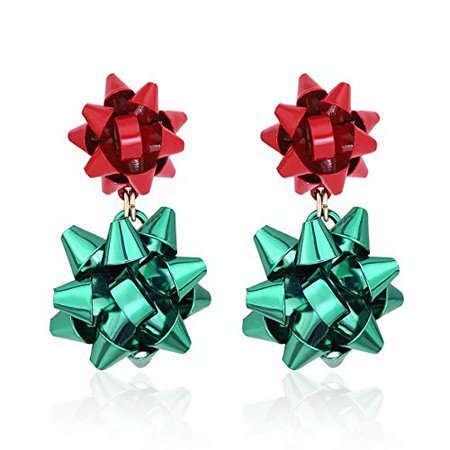 CEALXHENY Christmas Earrings for Women Festive Bow Drop Dangle Earrings Gift Stud Earrings Set for Girls (A Red+Green): Jewelry