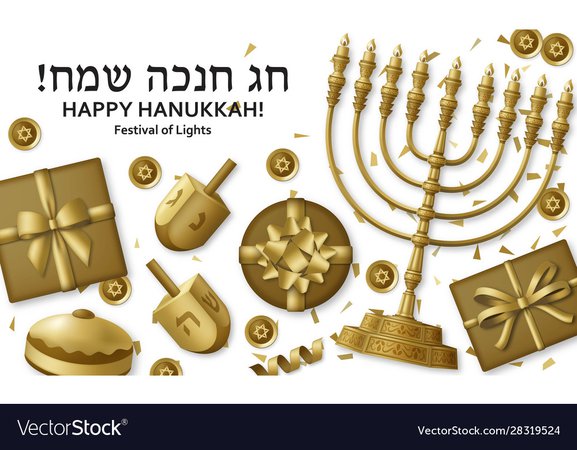 Hanukkah golden template with torah menorah and Vector Image