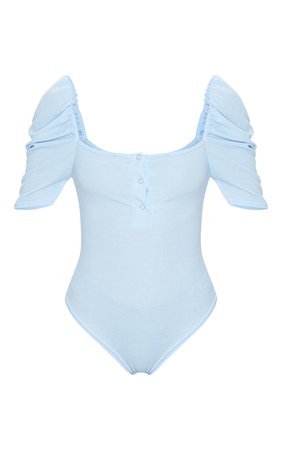 Baby Blue Rib Puff Short Sleeve Bodysuit | PrettyLittleThing