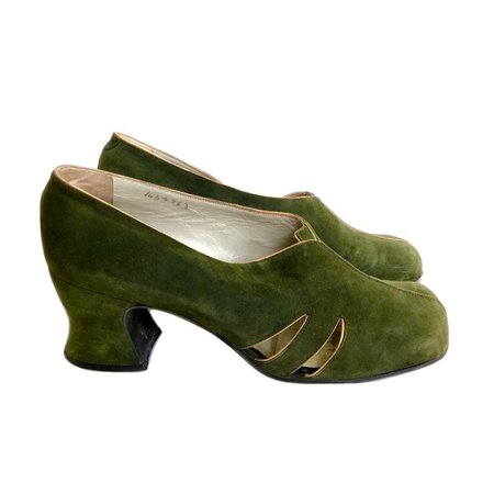 Vintage Italian Suede Heels Green Suede Heels Block Heels | Etsy
