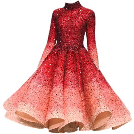 Red & Pink Ombre Evening Dress