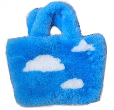 blue faux fur bag
