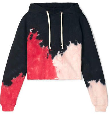 Cropped Tie-dyed Cotton-jersey Hoodie - Red