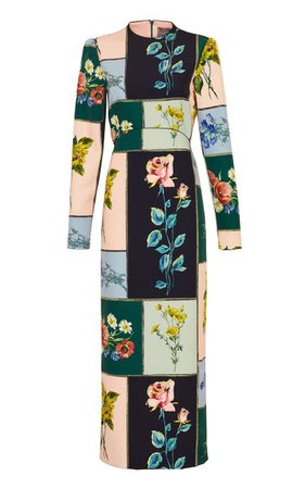 Floral Printed Crepe Long Sleeve Column Dress By Lela Rose | Moda Operandi