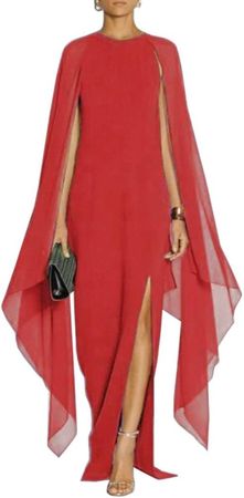Amazon.com: MAYFASEY Women's Elegant High Split Flare Sleeve Formal Evening Gowns Maxi Dress with Cape : Clothing, Shoes & Jewelry