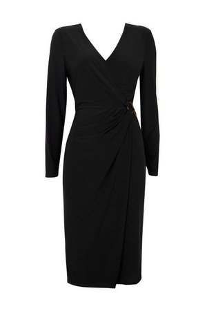 Black Ring Side Midi Wrap Dress - Dresses - Clothing - Wallis US