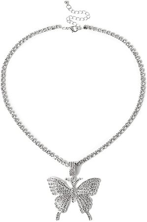 Amazon.com: Sillaget Butterfly Crystal Necklace Beach Pendant Necklaces Sparkly Rhinestone Chain Fashion Jewelry for Women Teen Girls (Silver): Clothing