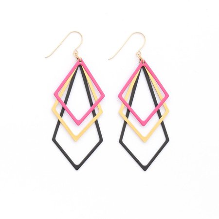 Geometric Pink Gold Black Dangle Earrings