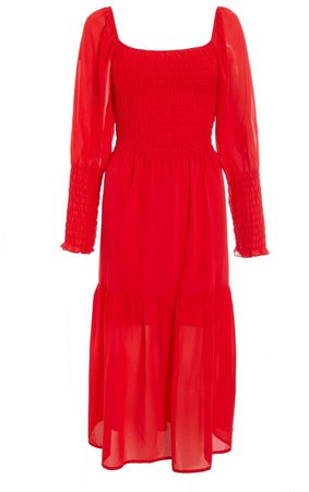 *Quiz Red Chiffon Tiered Midi Dress