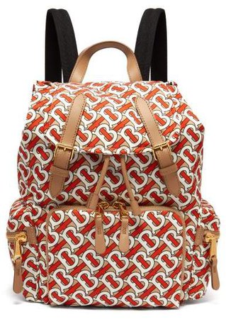 Tb Print Leather Trimmed Backpack - Womens - Red Multi