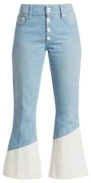 Women's Bleach Hem Cropped Flare Jeans - Blue White - Size 24 (0)