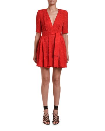 Stella McCartney Rose-Jacquard 1/2-Sleeve Mini Dress | Neiman Marcus