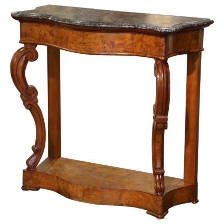 19th Century French Louis XV Painted Demi Lune Console Table with Marble Top - Country French Interiors