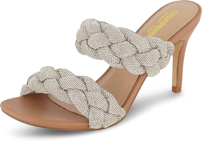 Amazon.com | CUSHIONAIRE Women's Sparkle braided rhinestone dress sandal +Memory Foam, Wide Widths Available, Silver 8 | Slides
