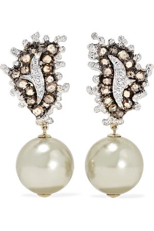 Bina Goenka | Boucles d'oreilles en or blanc et jaune 18 carats, perles et diamants | NET-A-PORTER.COM