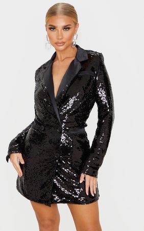 black sequin blazer dress