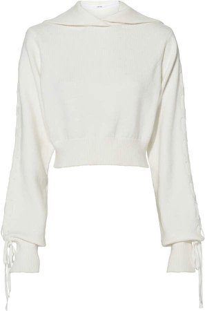 ADEAM Hooded Ribbon Knit Sweatshirt - white