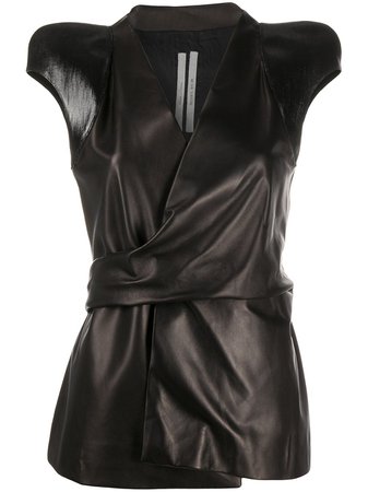 Rick Owens Contrast Structured Shoulder Leather Wrap Top - Farfetch
