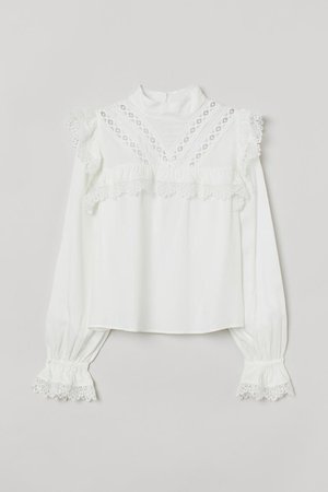 Lace-trimmed Blouse - White - Ladies | H&M US