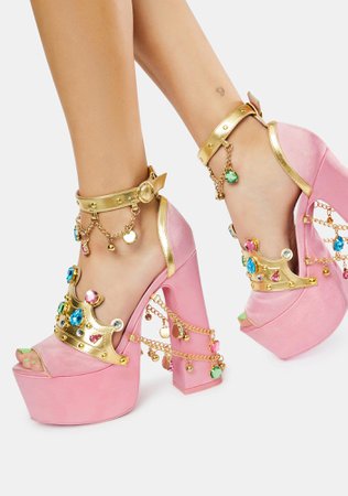 Sugar Thrillz Crown Charm Platform Heels - Pink | Dolls Kill