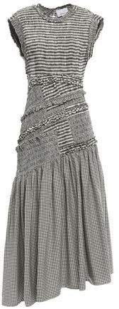 Asymmetric Shirred Cotton-blend Poplin Midi Dress