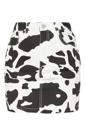 Cow Print Denim Mini Skirt | Denim | PrettyLittleThing