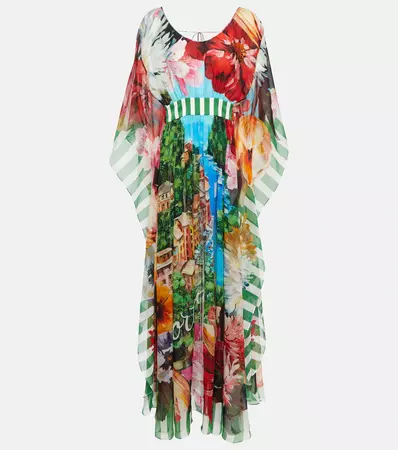 Portofino Printed Silk Chiffon Gown in Multicoloured - Dolce Gabbana | Mytheresa