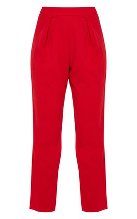Red High Waisted Pleat Tapered Trouser | PrettyLittleThing USA