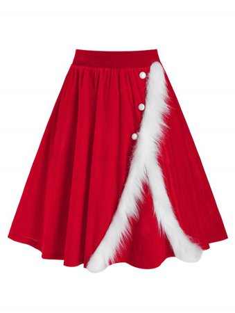 Christmas Velvet Faux Fur Insert Midi Skirt – Fashion Clothes Online