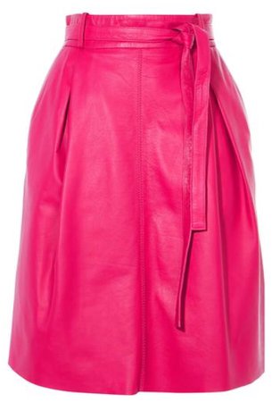 Pink Pleated Leather Skirt