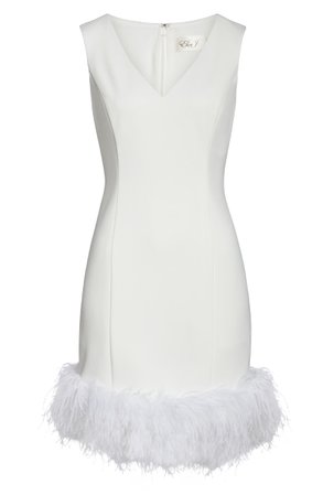 Eliza J Feather Cocktail Dress white