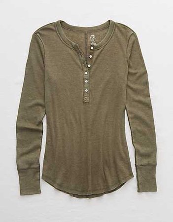 Aerie Ribbed Henley Long Sleeve T-Shirt