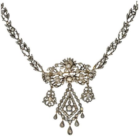 Georgian Rose Cut Diamond Pin and Necklace Set For Sale at 1stDibs
