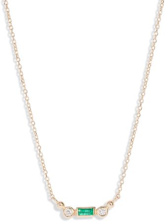 Cleo Emerald & Diamond Bar Pendant Necklace