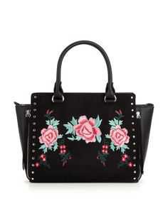 black purse with pink and red flower - Google Search