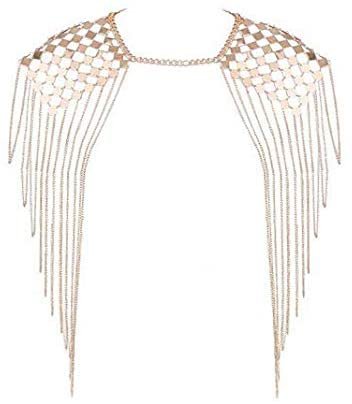 Chrontier Punk Harness Bikini Shoulder Body Link Epaulet Chain Necklace Collar with Dangling Tassel (Gold): Amazon.ca: Jewelry