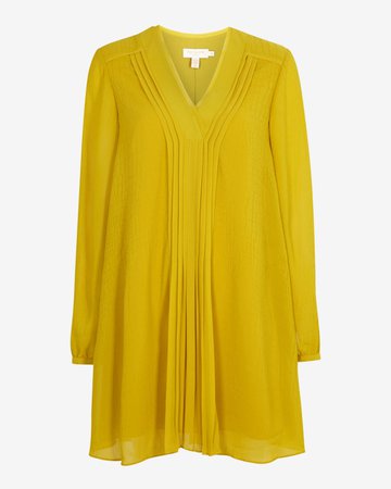 Pleated front long sleeved dress - Yellow | Dresses | Ted Baker UK