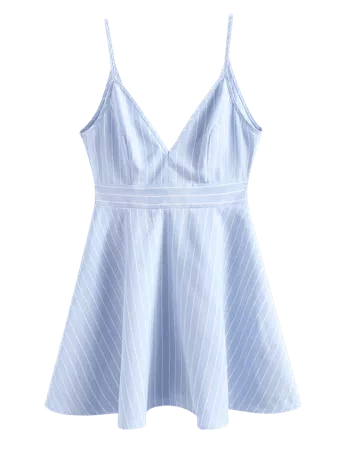 ZAFUL Knotted Striped Cami A Line Dress In LIGHT SKY BLUE